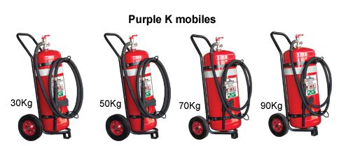 Purple K extinguishers on wheels